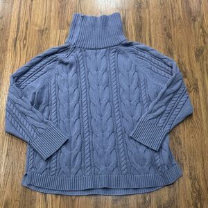 Haven Well Within Sweater Womens XXL Blue Cable Knit Cotton Chunky Neck Zipper